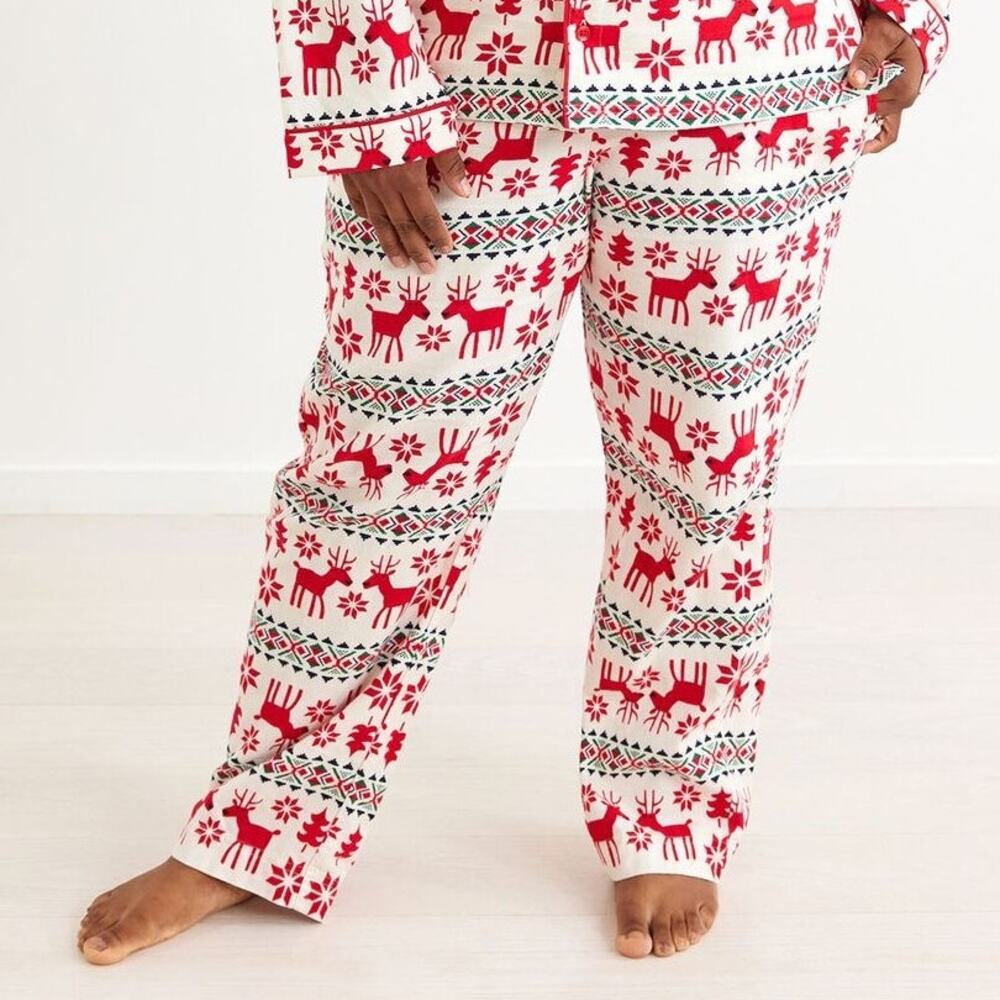 Hanna Anderson Adult Holiday Flannel Pajama Pants Reindeer Unisex Large Cotton